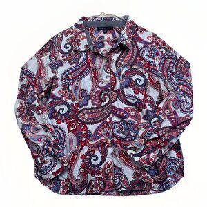 Tommy Hilfiger Women's Blue / Red Paisley Mandala AOP Button Down Shirt Sz XL